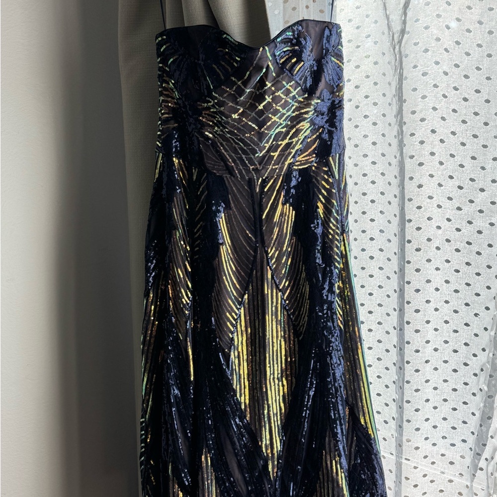Dress the Population (Navy Multi) Strapless Elegant Navy Sequin Dress - Picture 5 of 9